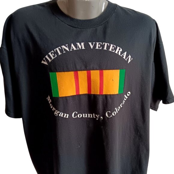 Vtg T-shirt XXL 90's Vietnam Veteran Jerzees Black XXL Morgan County Colorado - Picture 1 of 4